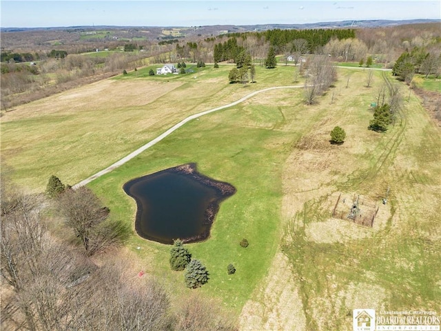 aerial view with a water view