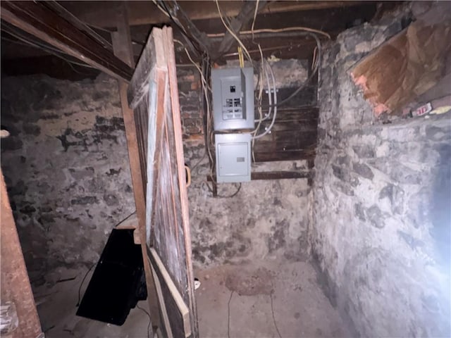 unfinished below grade area with electric panel