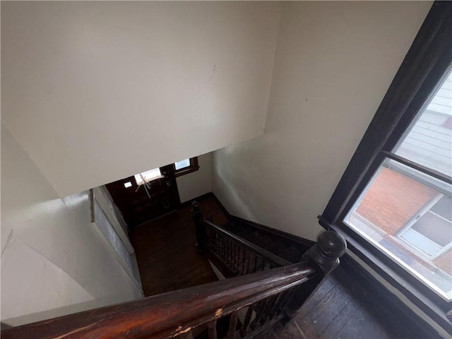 stairs with hardwood / wood-style floors