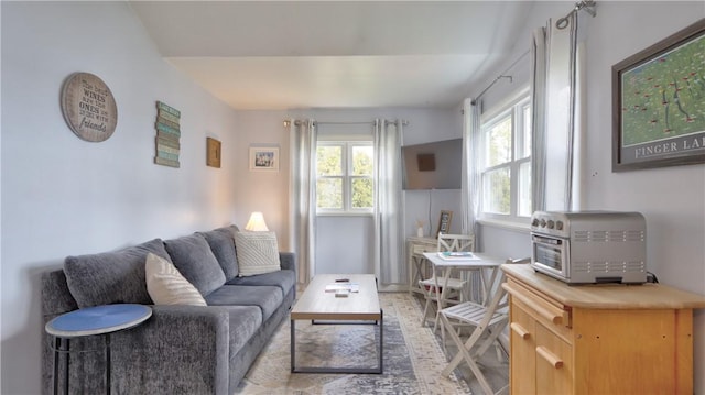 living area featuring a toaster