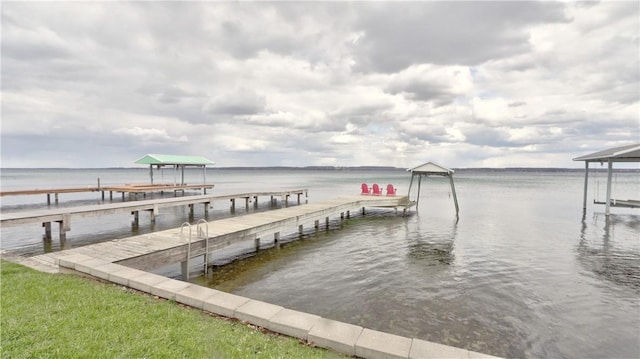 view of dock with a water view