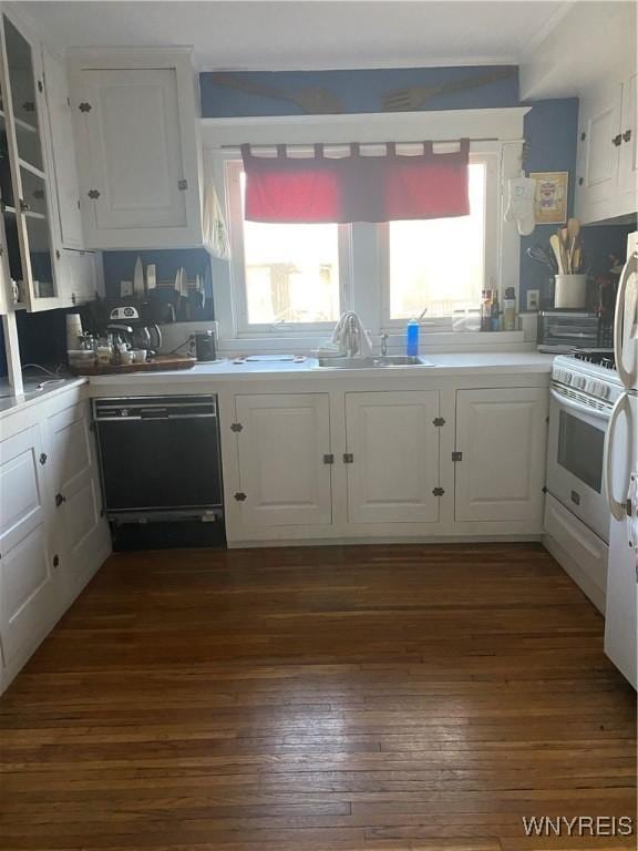 435 Tacoma Ave, Buffalo, NY 14216 - kitchen featuring white cabinetry, black dishwasher, and dark wood-style flooring