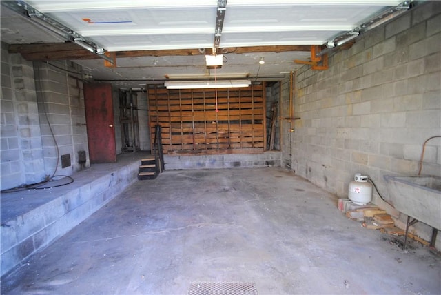 9221 Health St, North Dansville, NY 14437 - garage with concrete block wall and a garage door opener