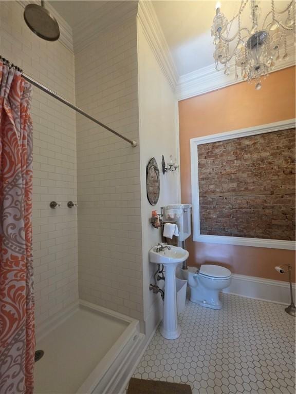 408 W Water St, Elmira-City, NY 14905 - full bathroom with a shower stall, toilet, and crown molding