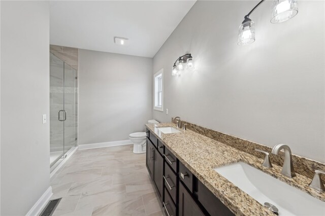 2 Stella Ln, Ogden, NY 14559 - bathroom featuring marble finish flooring, a stall shower, and double vanity