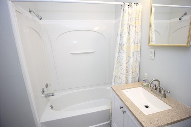 bathroom with vanity and shower / bath combo with shower curtain