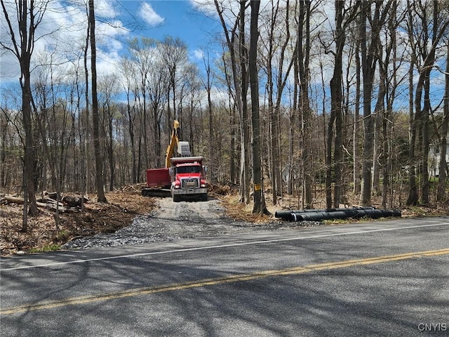 view of road featuring a view of trees