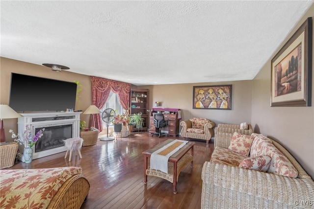 19 Whig Hill Rd, West Monroe, NY 13167 - living area with a textured ceiling, hardwood / wood-style floors, and a glass covered fireplace