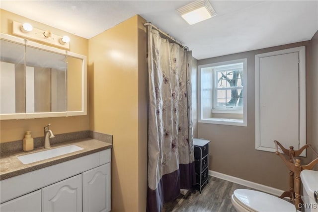 19 Whig Hill Rd, West Monroe, NY 13167 - full bathroom with toilet, vanity, wood finished floors, baseboards, and a shower with shower curtain