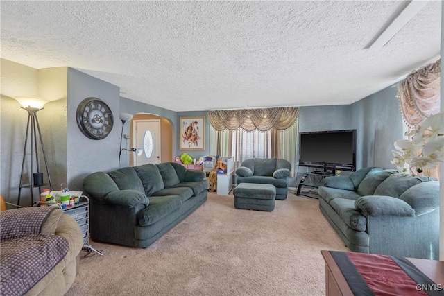 19 Whig Hill Rd, West Monroe, NY 13167 - carpeted living area with arched walkways and a textured ceiling