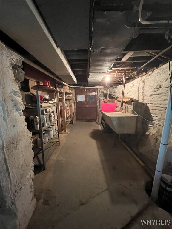 view of unfinished basement