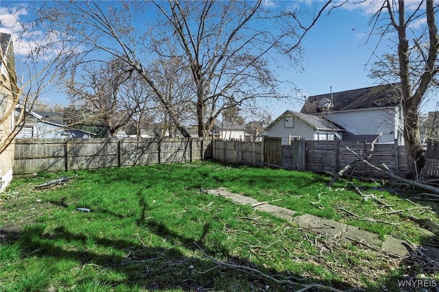 view of yard with a fenced backyard