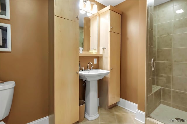 132 Lakefront Blvd Unit 504, Buffalo, NY 14202 - bathroom featuring tile patterned floors, baseboards, toilet, and a stall shower