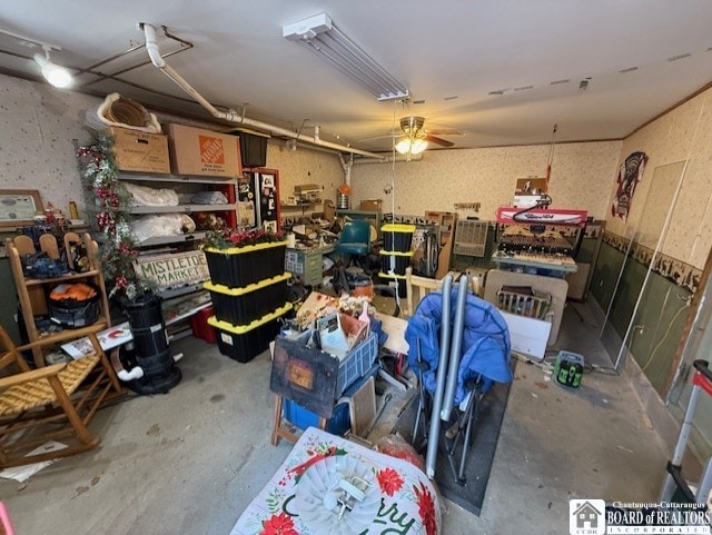 storage room featuring a ceiling fan