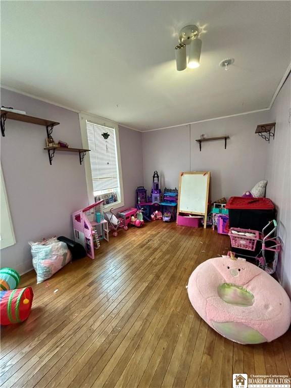 recreation room with hardwood / wood-style flooring