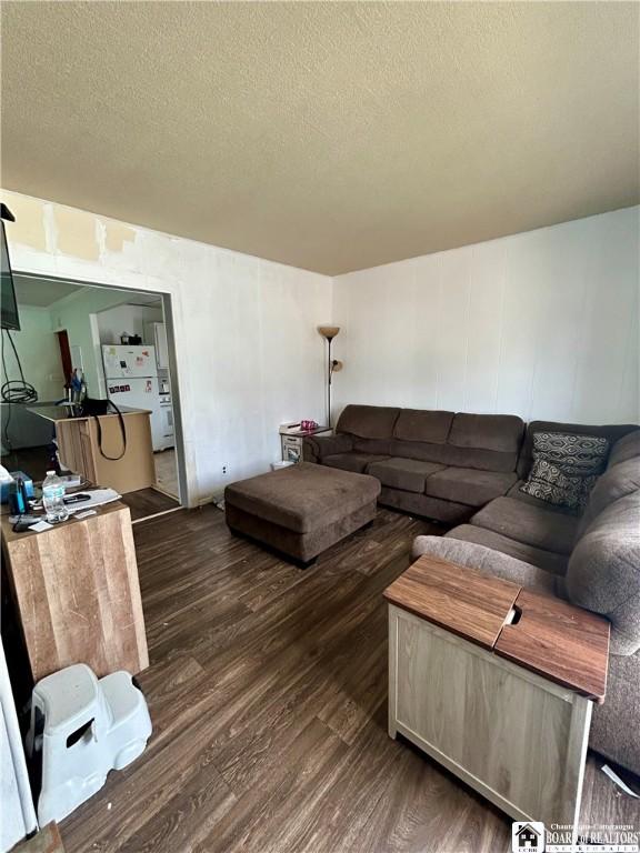 living room with wood finished floors and a textured ceiling