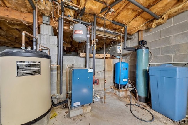 utilities with water heater and a heating unit
