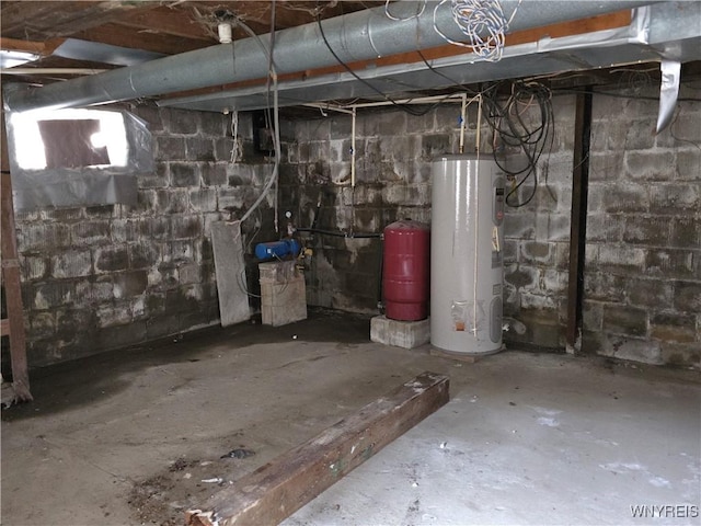 basement with water heater