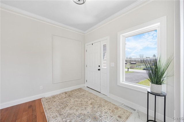 7717 Roberts St, Lenox, NY 13032 - entryway featuring baseboards, visible vents, and crown molding
