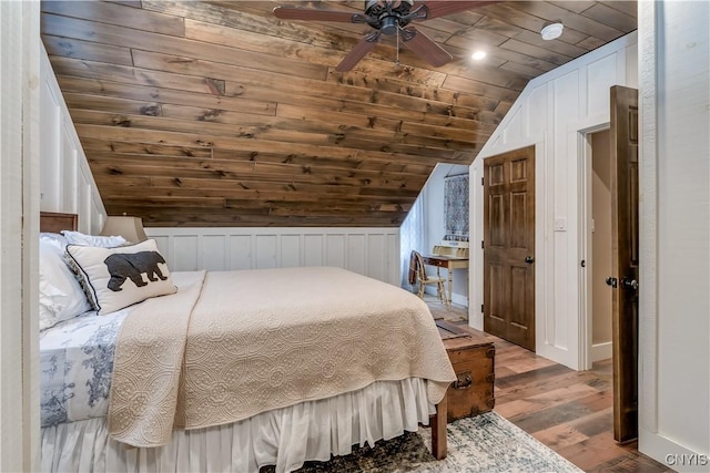 5410 N Shore Rd, Greig, NY 13312 - bedroom featuring baseboards, lofted ceiling, wood ceiling, and wood finished floors