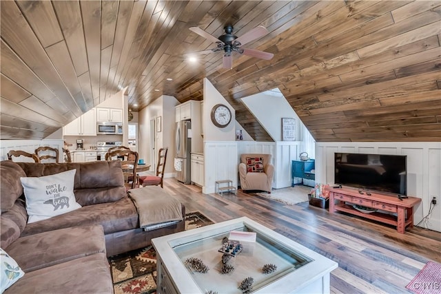 5410 N Shore Rd, Greig, NY 13312 - living area with vaulted ceiling, wood ceiling, and wood finished floors