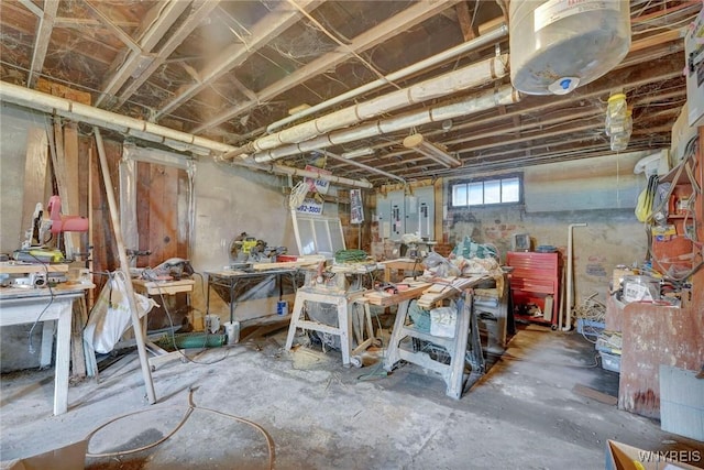 basement with a workshop area