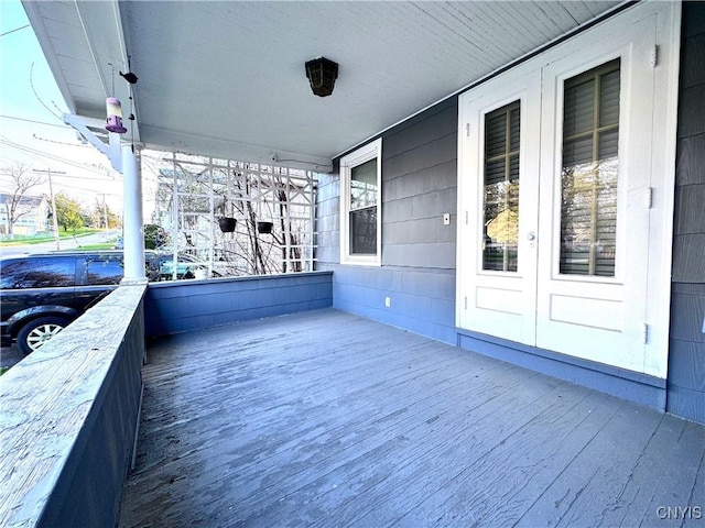 wooden terrace with french doors