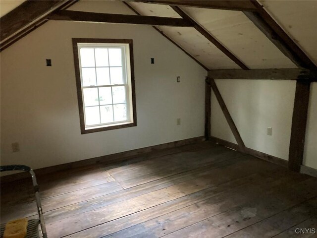 additional living space featuring wood-type flooring and lofted ceiling