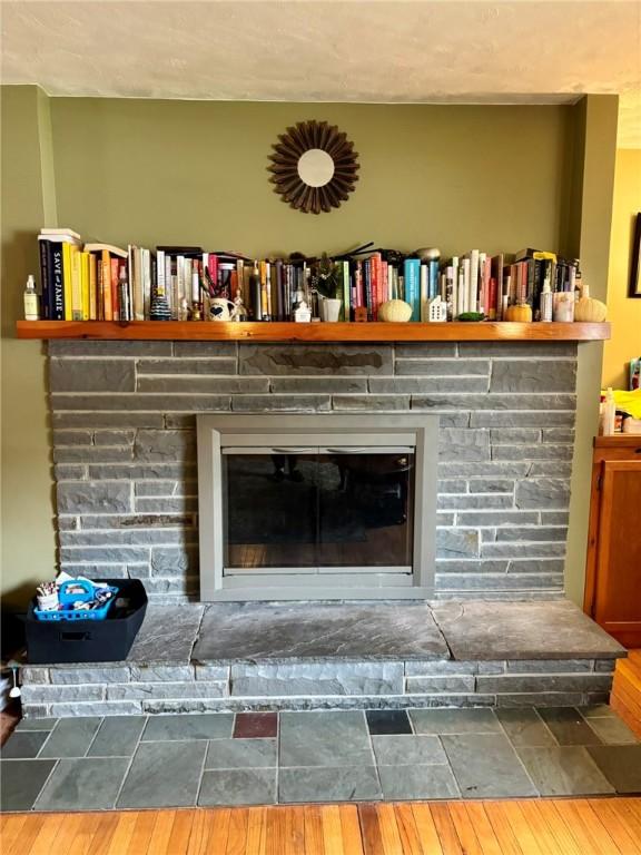 interior details with a fireplace