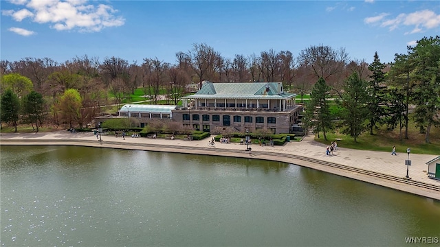 exterior space featuring a water view