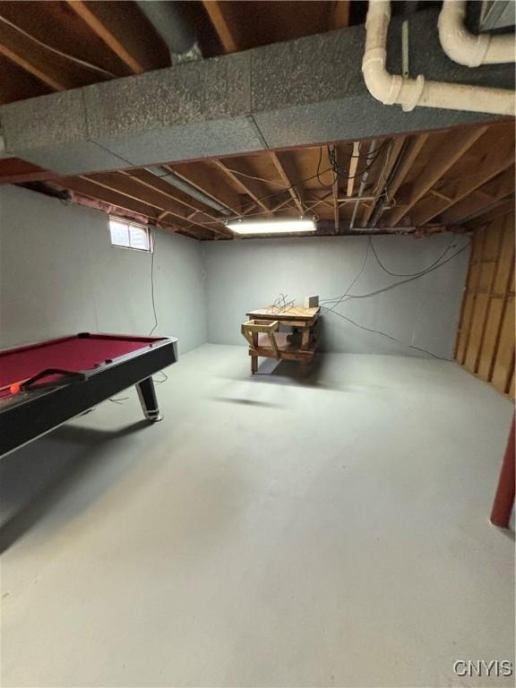 below grade area featuring pool table
