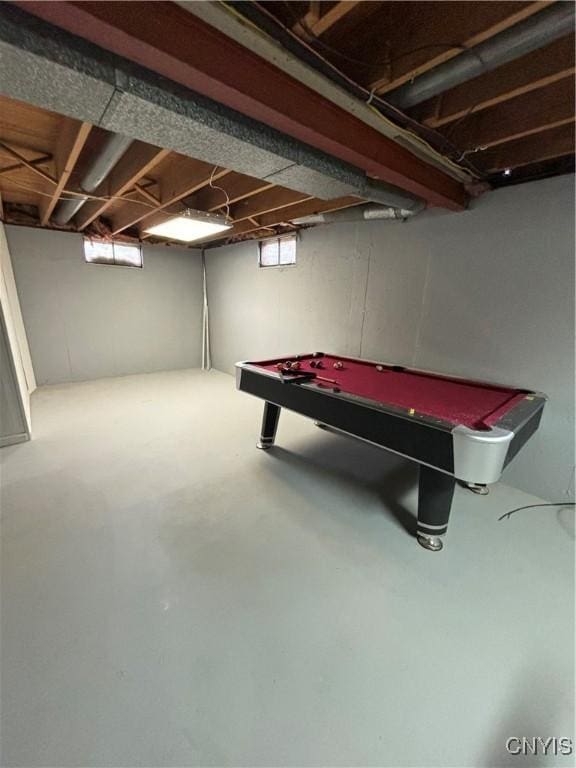 recreation room featuring concrete floors and pool table