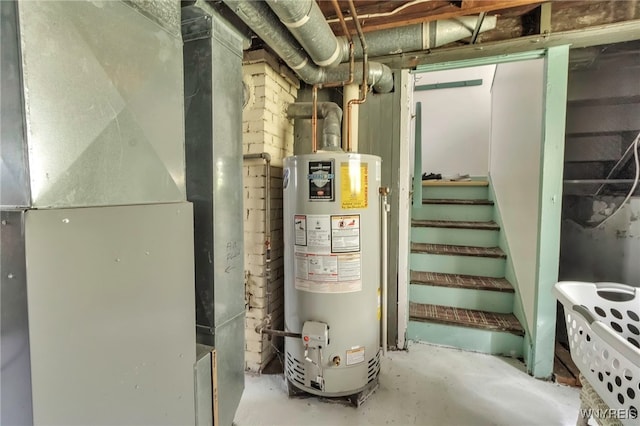 utilities featuring heating unit and gas water heater