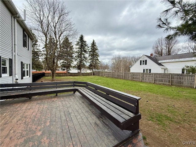 deck featuring a lawn and a fenced backyard