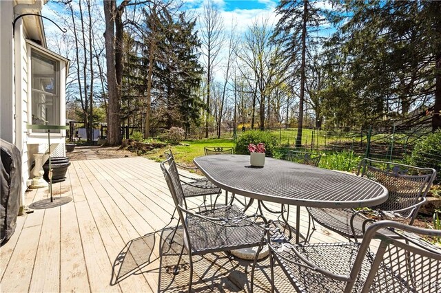 422 Salt Springs Rd, Manlius, NY 13066 - wooden deck with outdoor dining area and fence