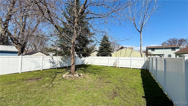 view of yard with a fenced backyard