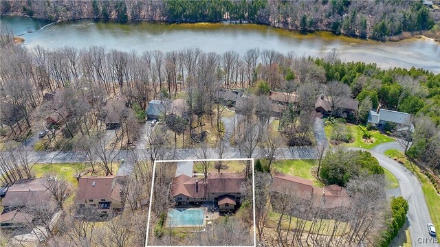 7266 Wakefield Dr, Manlius, NY 13066 - aerial view with a water view, a forest view, and a residential view