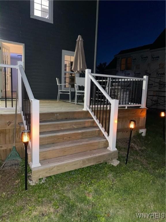view of deck at twilight