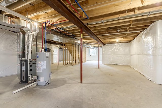 basement featuring gas water heater