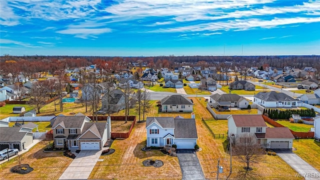 birds eye view of property with a residential view
