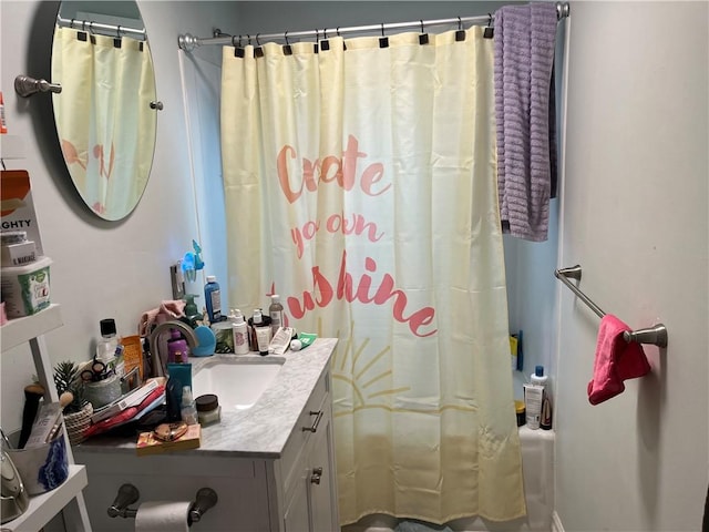 bathroom with vanity and shower / bath combination with curtain