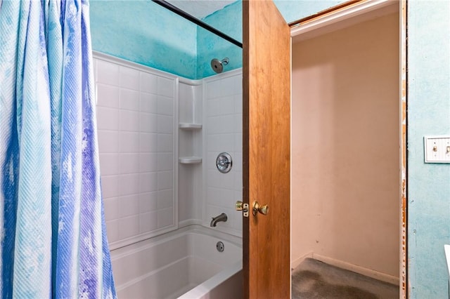 full bathroom featuring baseboards and shower / bath combination with curtain