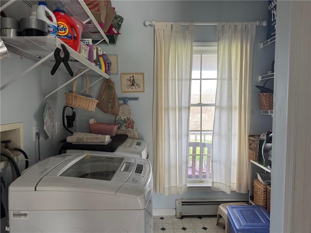 5876 Clearview Ln, Alfred, NY 14803 - washroom featuring a baseboard heating unit, separate washer and dryer, and laundry area