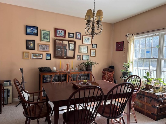 5876 Clearview Ln, Alfred, NY 14803 - dining space with an inviting chandelier, carpet flooring, and baseboards