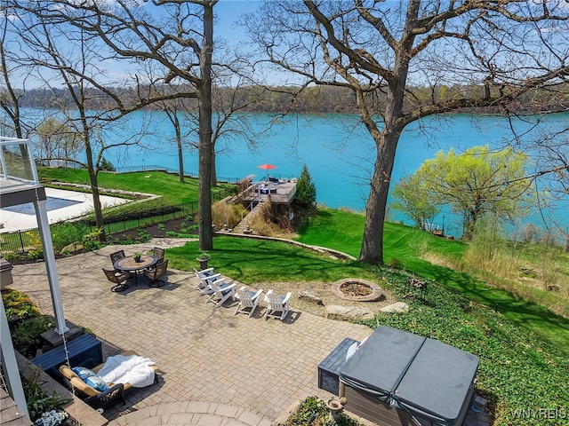 4482 Lower River Rd, Lewiston, NY 14092 - view of patio featuring a water view and a fire pit
