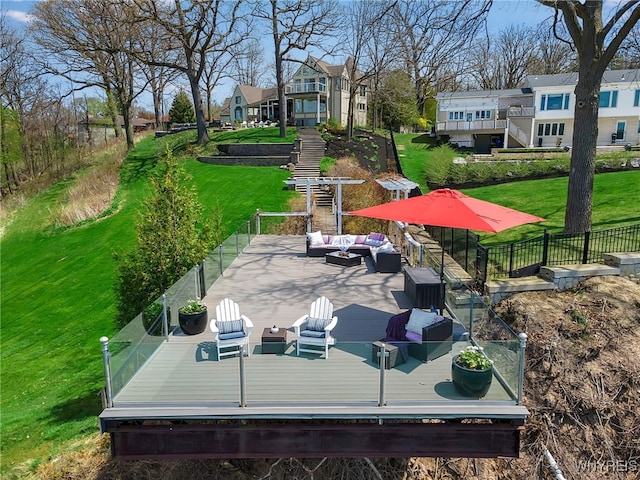 4482 Lower River Rd, Lewiston, NY 14092 - exterior space with outdoor lounge area, fence, a yard, and a residential view