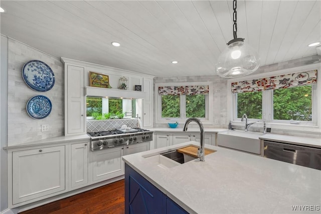 4482 Lower River Rd, Lewiston, NY 14092 - kitchen with a sink, stainless steel appliances, plenty of natural light, wood ceiling, and recessed lighting