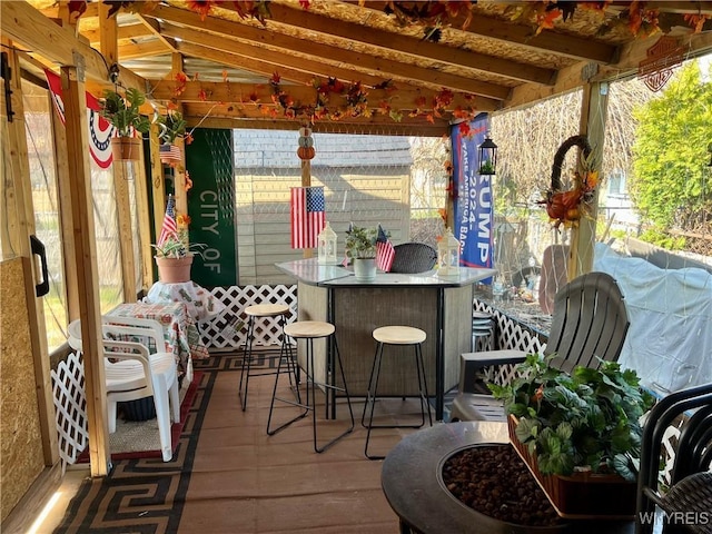 exterior space with outdoor dry bar