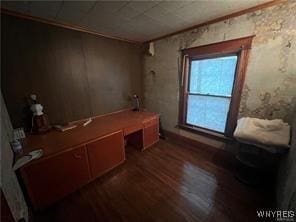 interior space with dark wood-style flooring