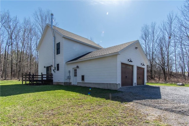 30372 Hadley Rd, Rutland, NY 13612 - view of side of property featuring roof with shingles, a wooden deck, and a yard
